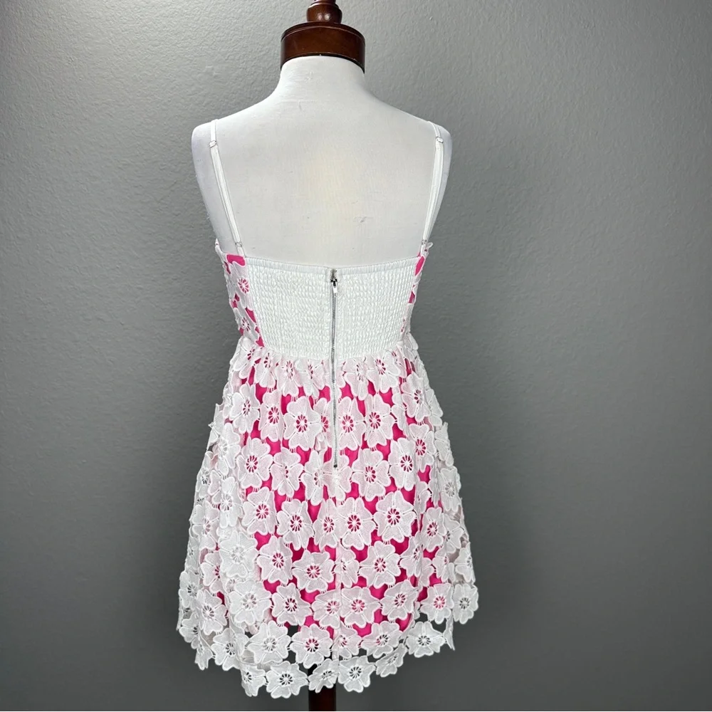 Ultramarine Pink white Crochet Detail Floral Dress Sz S Boho Kentucky Derby - Picture 6 of 10